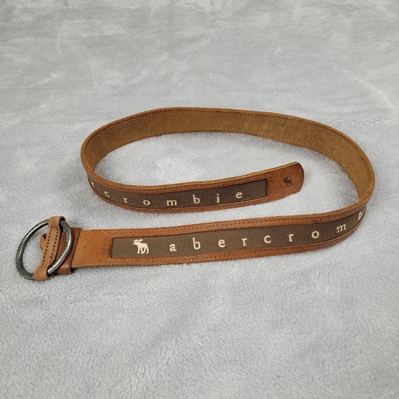 Abercrombie Women's Belt Brown Leather Embroidered Logo Size S / M - Picture 4 of 5